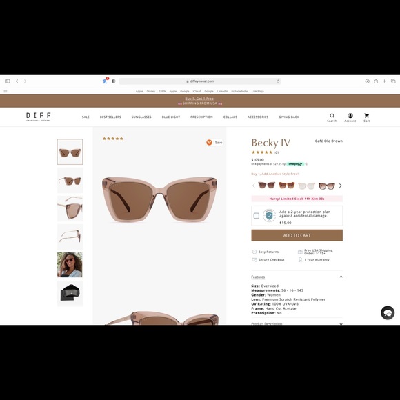 BRAND NEW BECKY IV DIFF SUNGLASSES - Picture 4 of 4